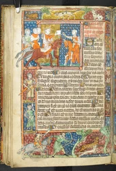 Přidejte MS 47680, f.40v, King (Alexander) a Aristoteles předávají dopis poslu, z Secretum Secretorum