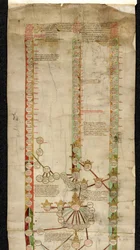 Další MS 18268 A, Genealogie Edwarda Čtvrtého z Anglie, ukazující jeho titul ke korunám Walesu, Francie a Anglie, ve třech liniích původu.
