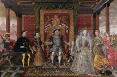 Alegorie tudorovského následnictví: rodina Jindřicha VIII., kolem 1589-95