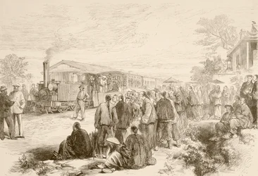 Raná čínská železnice kolem roku 1880 (litho)