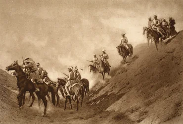 Arabská jízdní policie pomáhala Britům překonat vyschlé koryto starého kanálu, 1914-19