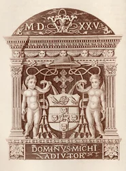 Zbraně kardinála Wolseyho v terakotě v paláci Hampton Court, z Historie paláce Hampton Court v Tudor Times od Ernesta Lawa, vydáno v Londýně 1885