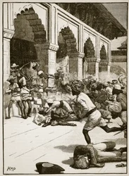 Zatčení rádži z Benáresu, ilustrace z Cassells Illustrated History of England (sépiová fotografie)