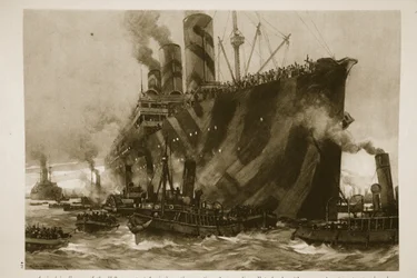 Příjezd americké dopravní lodi Leviathan, někdejšího německého parníku Vaterland, s 12 000 americkými vojáky na palubě, do Francie, 1914-19