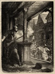 Vražda regenta Murraye (Jamese Stewarta Moraye) - James Stewart Moray (asi 1531-70), regent Skotska za krále Jakuba VI. - rytina z „History of England“ od Cassell Petter & Galpin