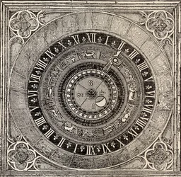 Orloj v paláci Hampton Court, z Historie paláce Hampton Court v Tudor Times od Ernesta Lawa, publikoval Londýn 1885