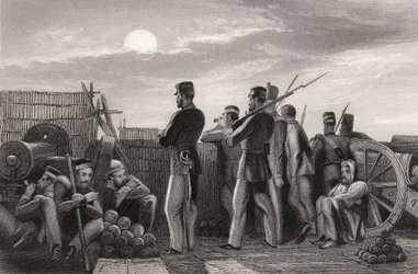 Baterie v Lucknow, obránci na pozoru, z „Historie indické vzpoury“