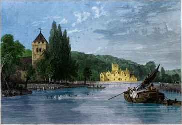 Opatství Bisham. (rytina, asi 1850)
