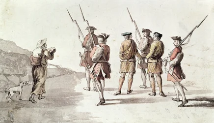 Zajetí rebela, Simon Fraser, Lord Lovat (1667?-1747) (akvarel na papíře)
