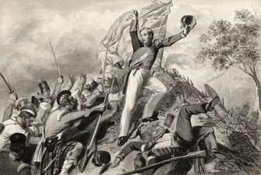 Zajetí zbraní Highlanders před Cawnpore v roce 1857, z „Historie indické vzpoury“, vydané v roce 1858