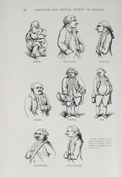 Karikatury z „Narrative and Critical History of America“, editoval Justin Winsor, Londýn, 1886