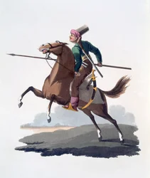 Kavalerista, 1818 (barevná akvatinta)