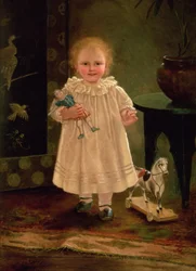 Dítě s panenkou a hračkou koně, kolem roku 1840