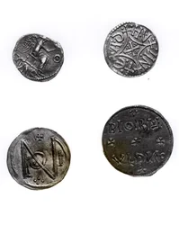Mince Cunobelina nebo Cymbeline († 43 n. l.), Offa, krále Mercie (757–96 n. l.) a Alfreda (871–99 n. l.) a Edwarda staršího (871–924 n. l.) (stříbro)