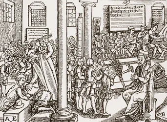 Současný dřevoryt tudorovského gymnázia
