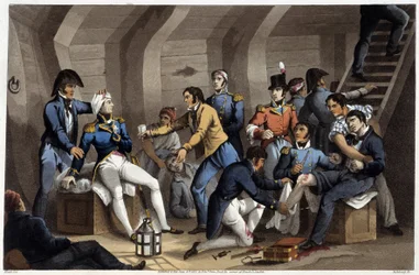 Kokpit v díle „Historické, vojenské a námořní anekdoty a události, které se odehrály u zbraní Velké Británie a jejích spojenců a končí u Waterloo“ od Edwarda Ormea. Il. Fry, Sutherland, Clark, Dubourg, W. Heart, J. A. Atkinson... Vyd. 1819, Londýn.