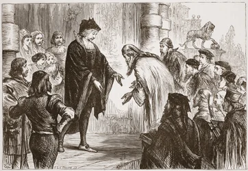 Cosmo I přijímá své přátele a klienty, ilustrace z Historie protestantismu od Jamese Aitkena Wylie (1808-1890), hospoda. 1878