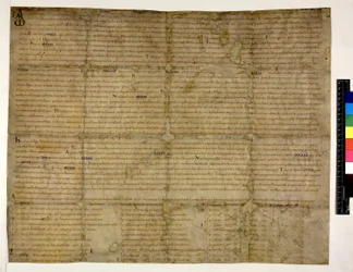 Bavlna Augustus II. 38 f.1 Restitution of Liberty to Abingdon, 993 (inkoust na pergamenu)