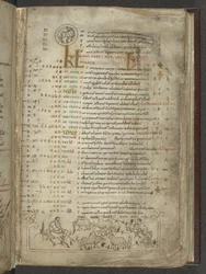 Cotton Julius A. VI, f.5, Kalendář na květen: Pastýři a stádo (vellum)