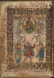 Cotton Vespasian A. VIII, f.2v Edgar nabízí chartu Kristu, ilustrace z 