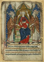 Cotton Vitellius A. XIII, f.6, Korunovace Jindřicha III., z „Dekretů králů anglosaské a normanské Anglie“, asi 1280-1300