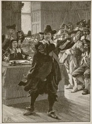 Cromwell naposledy promlouvá k Dlouhému parlamentu, ilustrace z Cassells Illustrated History of England (sépiová fotografie)