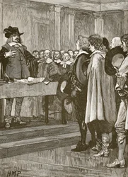 Cromwell odmítá korunu, ilustrace z Cassells Illustrated History of England (sépiová fotografie)