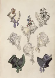 Denní čepice, módní talíř z Ackermanns Repository of Arts