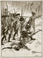 Porážka generála Braddocka v indiánské léčce, 1755, ilustrace z Cassells Illustrated History of England (sépiová fotografie)