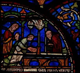Detail ze zázračného okna zobrazující vyléčení Edwina z Berkhamstedu