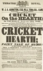 Dickens playbill: The Cricket on the Hearth v Theatre Royal, Derby, 15. ledna 1846