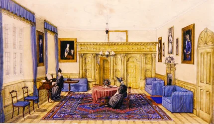 Interiér salonu venkovského domu, asi 1830 (akvarel na papíře)