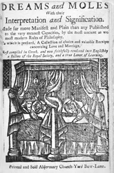 Dreams and Moles, titulní strana, cca 1750 (dřevořez)