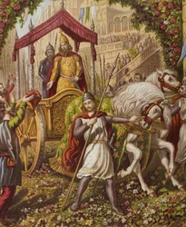 Emmanuelův druhý vstup do Mansoulu, ilustrace ze „Svaté války“ od Johna Bunyana (1628-88)