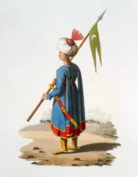 Praporčík Spahis, 1818 (barevná akvatinta)