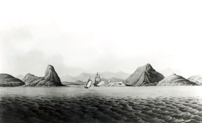 Vjezd do přístavu Rio de Janeiro (černobílý tisk)