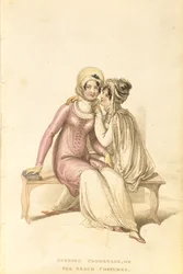 Večerní, promenádní kostýmy nebo kostýmy z mořské pláže, módní deska z Ackermanns Repository of Arts