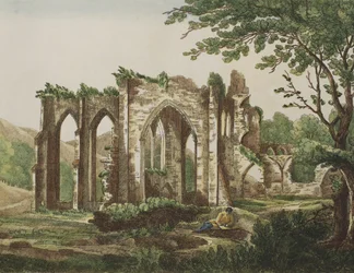Furness Abbey, Lancashire, 1810 (barevná rytina)