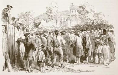Kázání George Whitefielda, ilustrace z Cassells Illustrated History of England (sépiová fotografie)