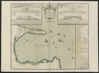 Gibraltarský záliv (West and East Prospect of G. Hill.) C. Price, cca 1730 (barevné lito)