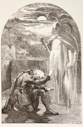 Hamlet vidí ducha, ducha svého otce, z knihy "The Illustrated Library Shakespeare", vydané v Londýně roku 1890.