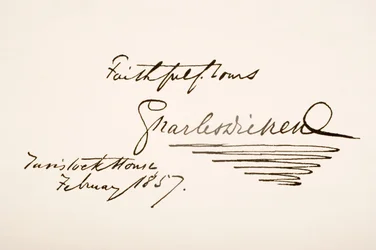 Rukopis a podpis Charlese Dickense, 1857
