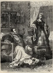 Henry VIII a královna Catherine Parr (1512-1548) - rytina z „“Historie Anglie“ od Cassella Pettera & Galpina