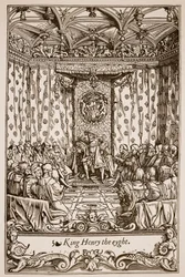 Jindřich VIII. v parlamentu (sépiová fotografie)