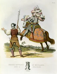 Jindřich VII., anglický král (1457-1509) a Billman, 1490, z Ancient Armor od Samuela Rushe Meyricka, 1824