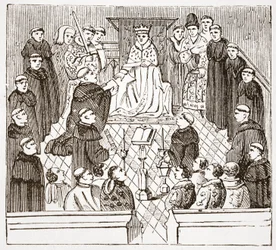 Henry V a jeho parlament (z Harleian MMS v Britském muzeu), ilustrace z Historie protestantismu od Jamese Aitkena Wylie (1808-1890), hospoda. 1878