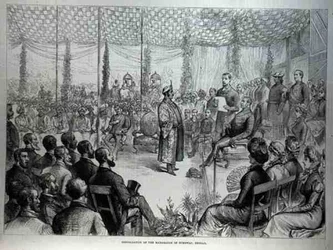 Instalace mahárádže z Burdwanu, Bengálsko, z The Illustrated London News, 21. ledna 1882