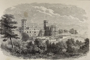 Ostrov Wight. Osborne House, letní sídlo královny Viktorie. Ilustrace z roku 1880