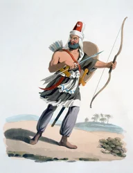 Janičář z Arábie, z Vojenského kostýmu Turecka, 1830 (ručně kolorovaný lept a akvatinta)