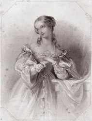 Juliette (Romeo a Julie - Romeo a Julie) v - „“ Galerie des femmes de Shakespeare, sbírka čtyřiceti pěti vážných portrétů prvních londýnských umělců, obohacená o kritické a literární poznámky“““ kolem roku 1838 – z „“ Galerie of ženy o